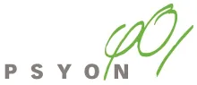Logo PSYON met groene bladlijn en dubbele cirkel rechtsboven