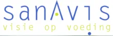 Logo sanavis met slogan “visie op voeding” in blauw en groen.